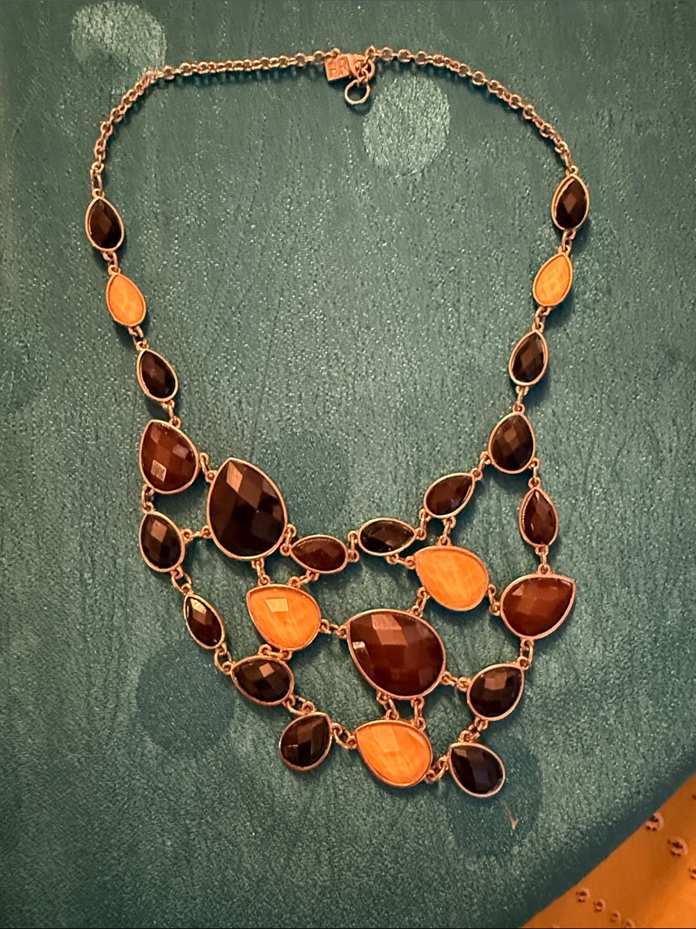 Fashion Statement Multi-Stone Bib Necklace in Brown and Amber